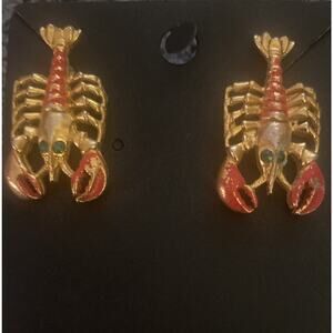 Vintage Estate Lobster Earrings Rhinestone Green Eyes Screw Back Unique MCM.
